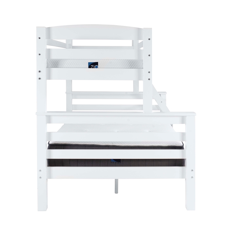 Linon Levi Solid Pine Wood Twin over Full Bunk Bed in Sleek White Finish