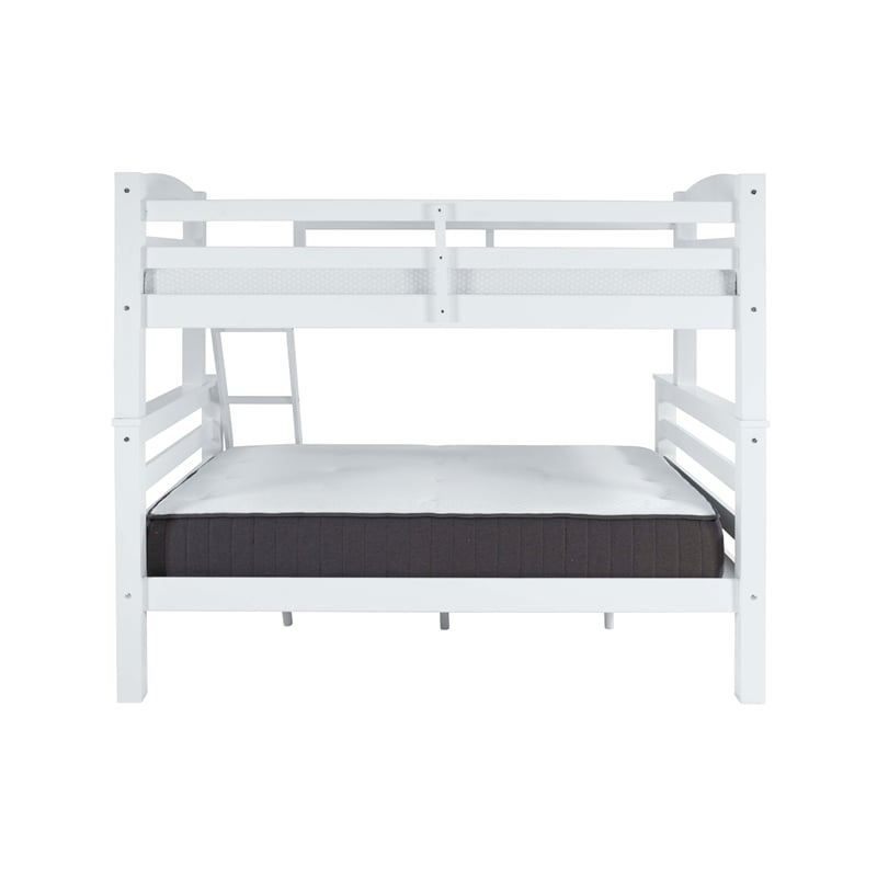 Linon Levi Solid Pine Wood Twin over Full Bunk Bed in Sleek White Finish
