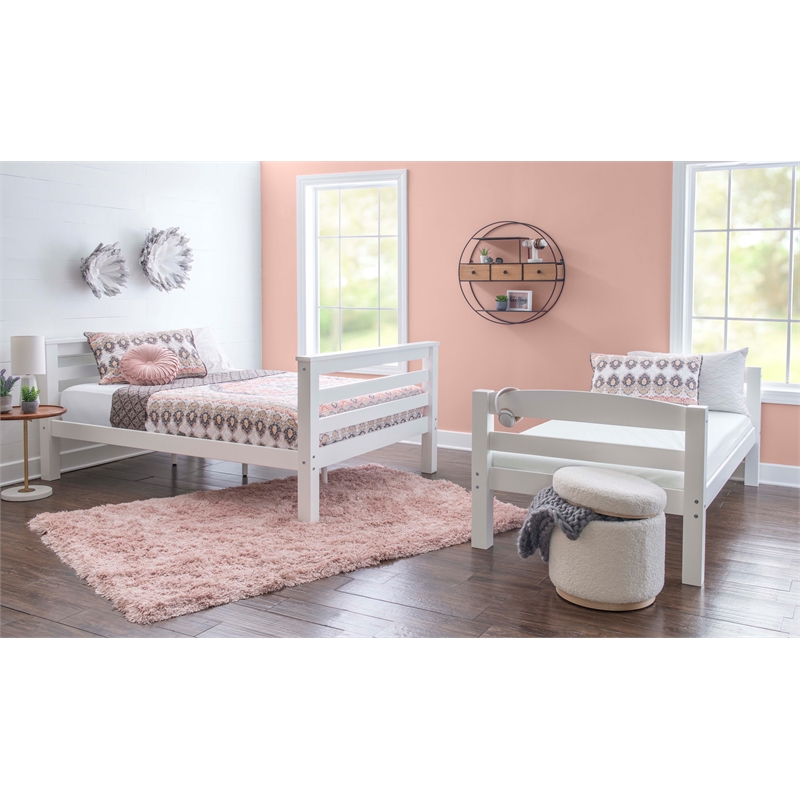 Linon Levi Solid Pine Wood Twin over Full Bunk Bed in Sleek White Finish