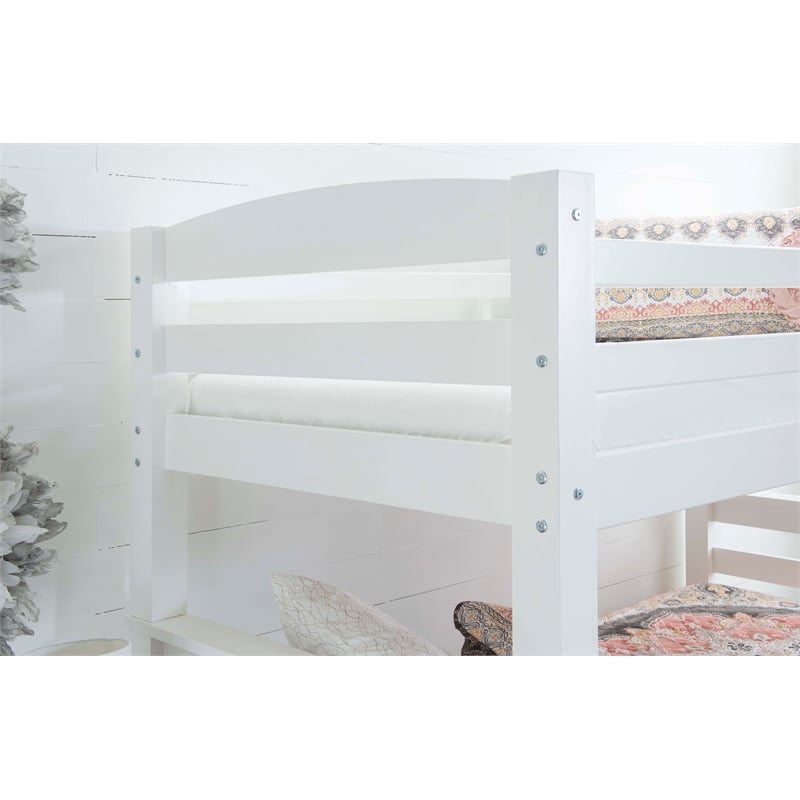 Linon Levi Solid Pine Wood Twin over Full Bunk Bed in Sleek White Finish