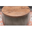 Linon Reid Small Wood and Metal Drum Table with Storage in Pewter