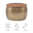 Linon Reid Large Wood and Metal Drum Table with Storage in Brass
