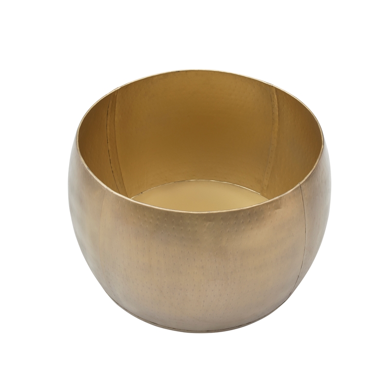 Linon Reid Large Wood and Metal Drum Table with Storage in Brass