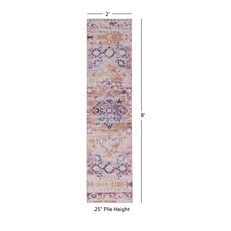 Linon Washable Merit Polyester 2'x8' Rug in Ivory