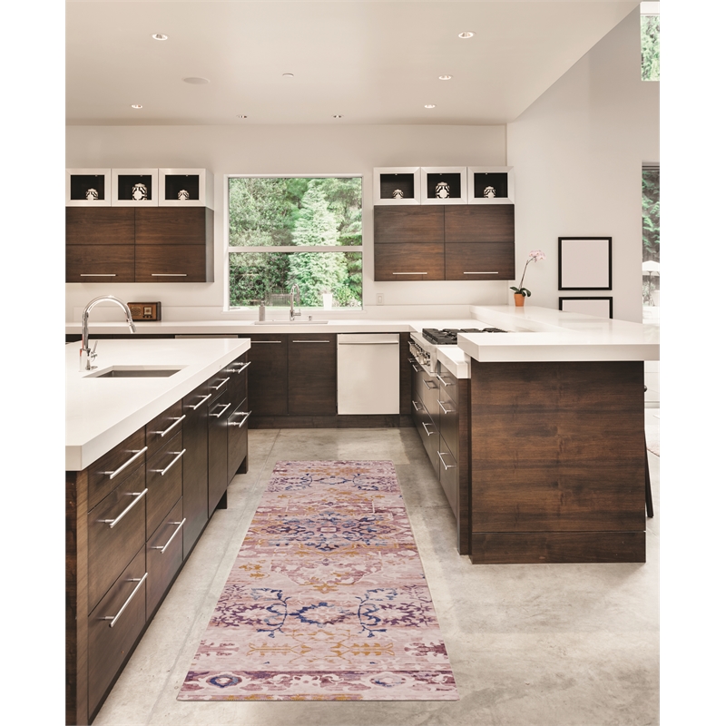 Linon Washable Merit Polyester 2'x8' Rug in Ivory