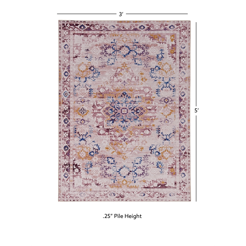 Linon Washable Merit Polyester 3'x5' Rug in Ivory