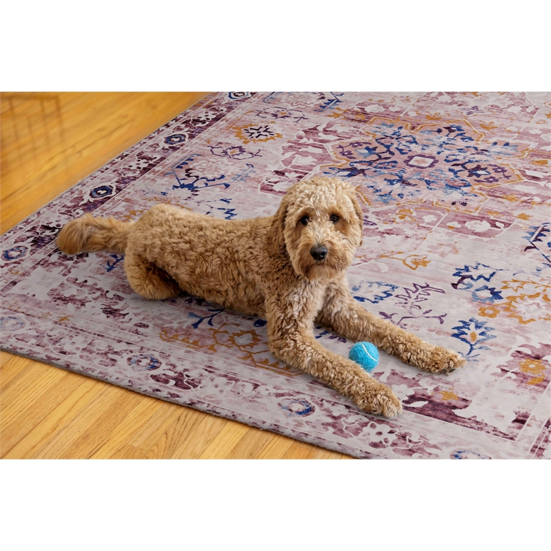 Linon Washable Merit Polyester 5'x7' Rug in Ivory