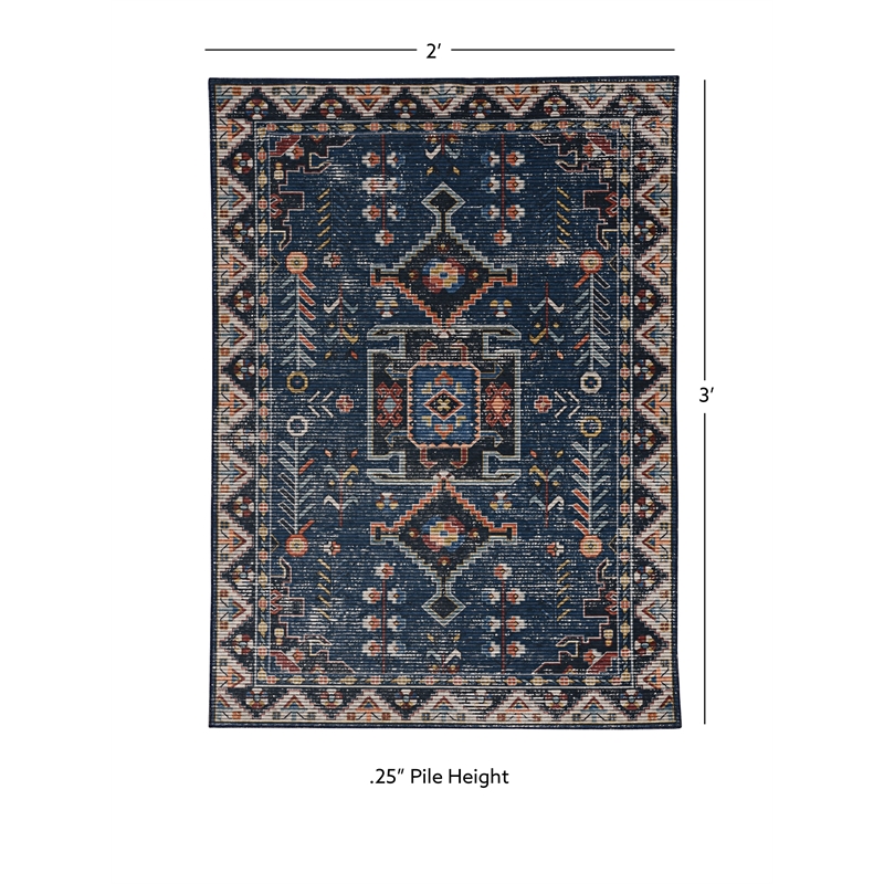 Linon Washable Lee Polyester 2'x3' Rug in Navy