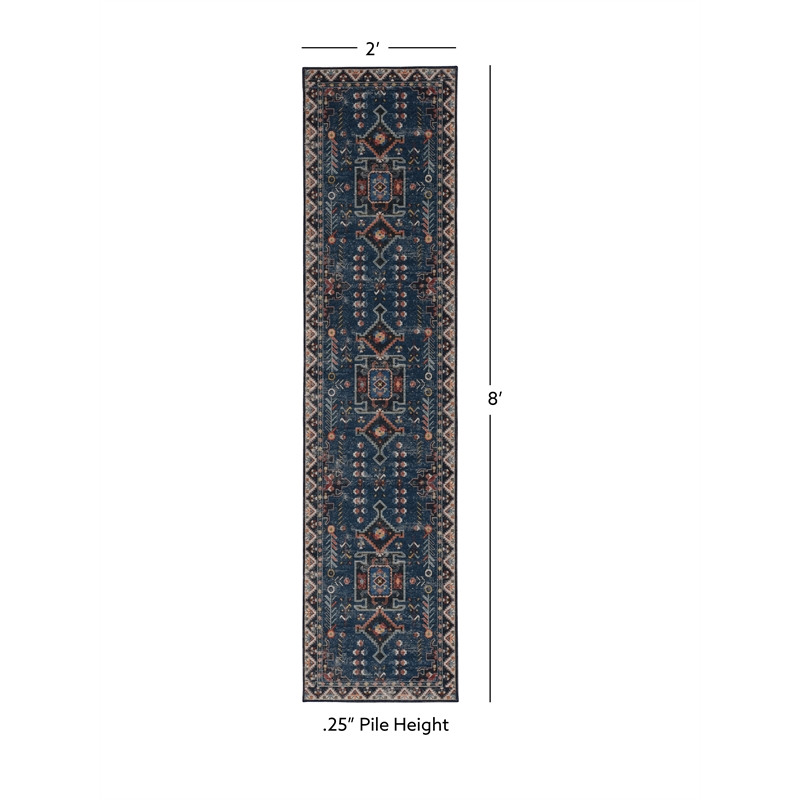 Linon Washable Lee Polyester 2'x8' Rug in Navy