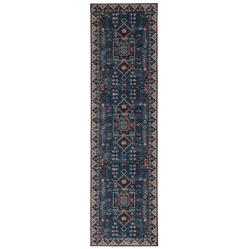 Linon Washable Lee Polyester 2'x8' Rug in Navy
