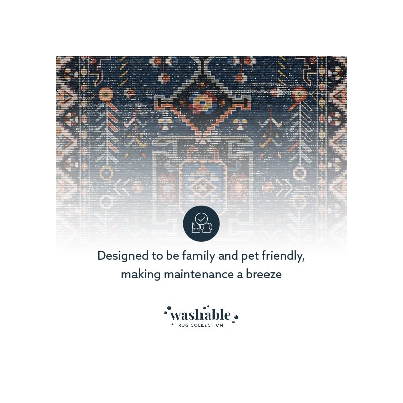 Linon Washable Lee Polyester 5'x7' Rug in Navy