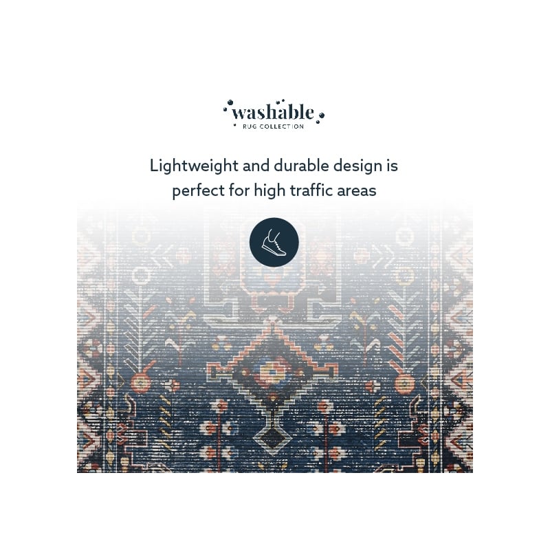 Linon Washable Lee Polyester 5'x7' Rug in Navy