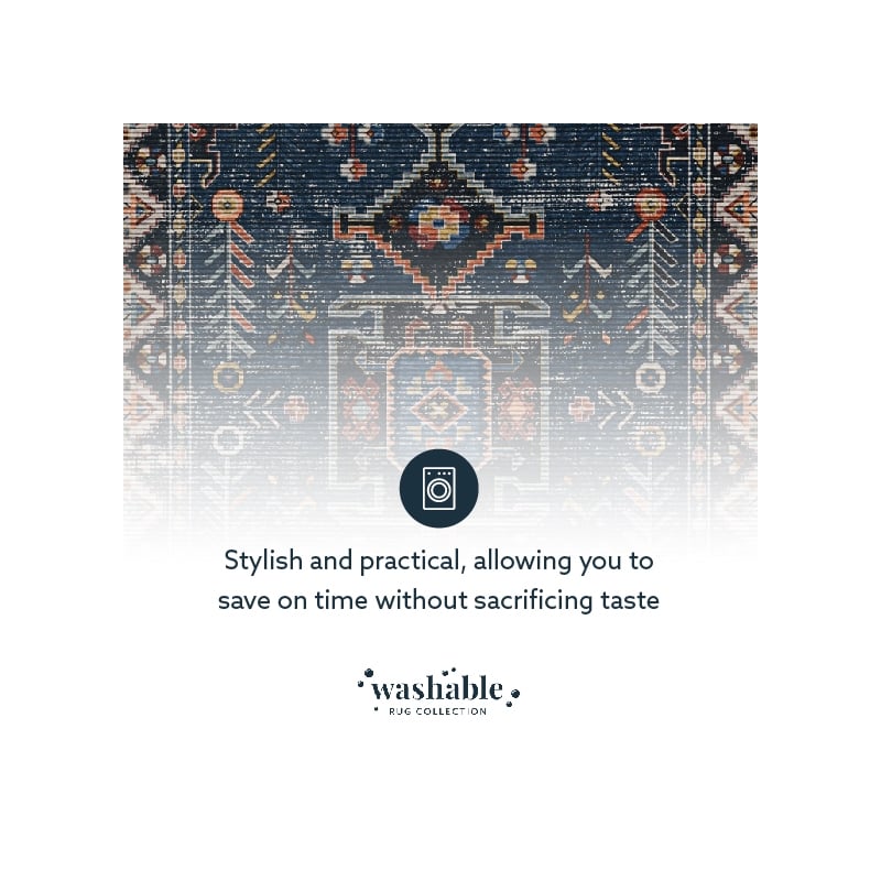 Linon Washable Lee Polyester 5'x7' Rug in Navy