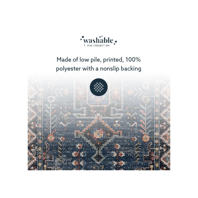 Linon Washable Lee Polyester 5'x7' Rug in Navy