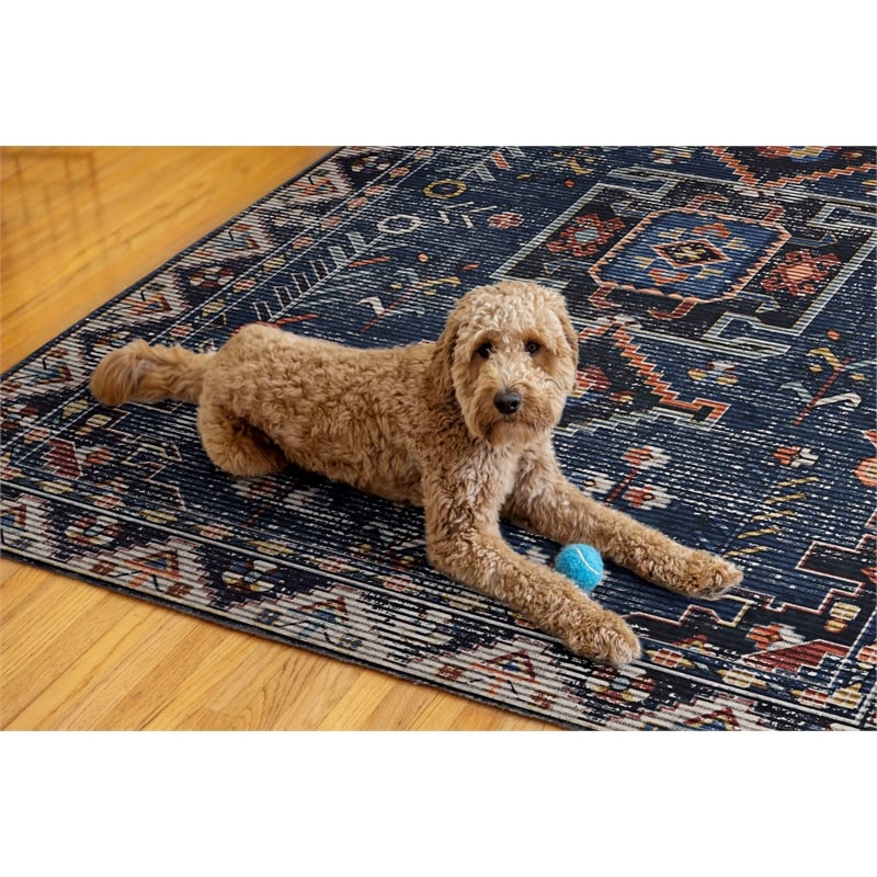 Linon Washable Lee Polyester 5'x7' Rug in Navy
