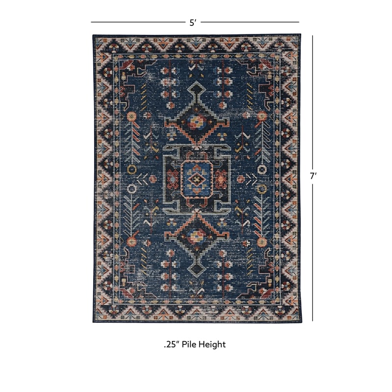 Linon Washable Lee Polyester 5'x7' Rug in Navy