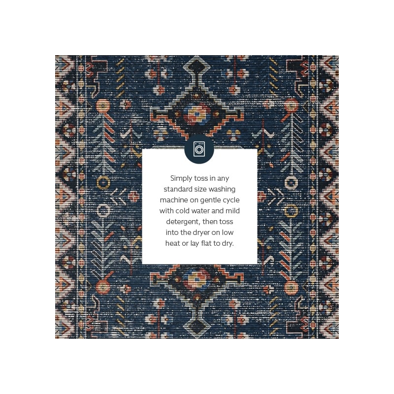 Linon Washable Lee Polyester 5'x7' Rug in Navy