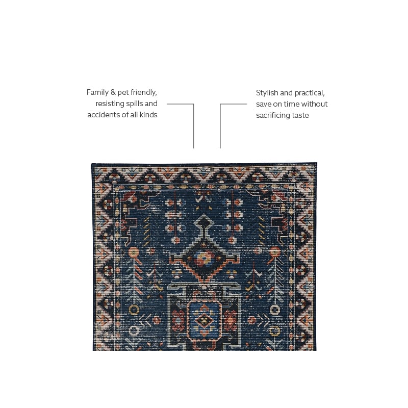 Linon Washable Lee Polyester 5'x7' Rug in Navy