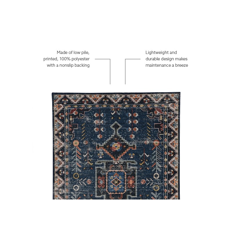 Linon Washable Lee Polyester 5'x7' Rug in Navy