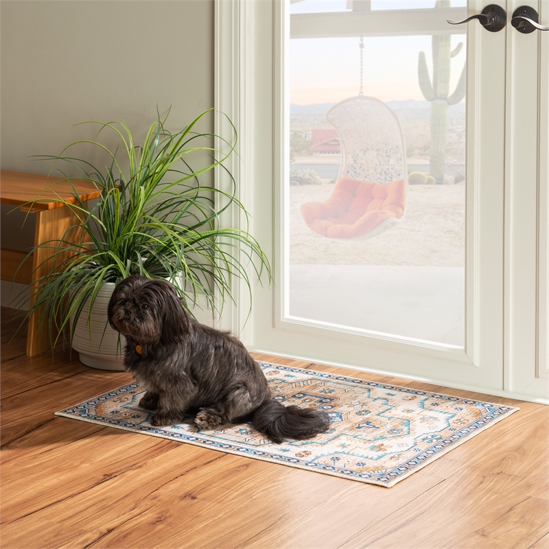 Linon Washable Wright Polyester 2'x3' Rug in Ivory
