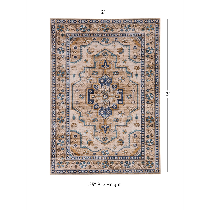 Linon Washable Wright Polyester 2'x3' Rug in Ivory
