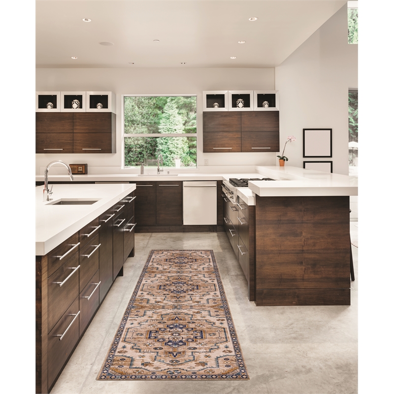 Linon Washable Wright Polyester 2'x8' Rug in Ivory