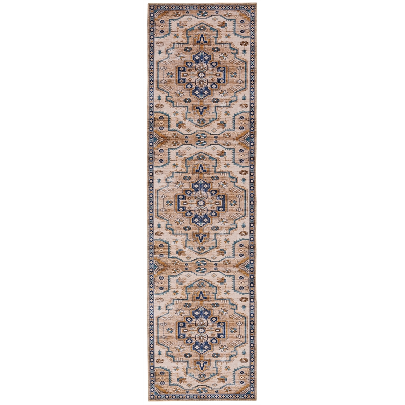 Linon Washable Wright Polyester 2'x8' Rug in Ivory