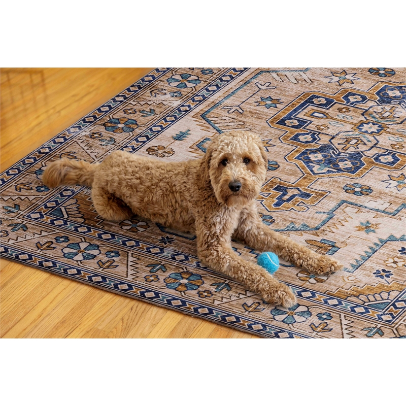 Linon Washable Wright Polyester 5'x7' Rug in Ivory