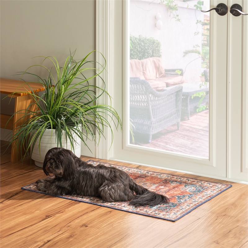 Linon Washable Foley Polyester 2'x3' Rug in Brown