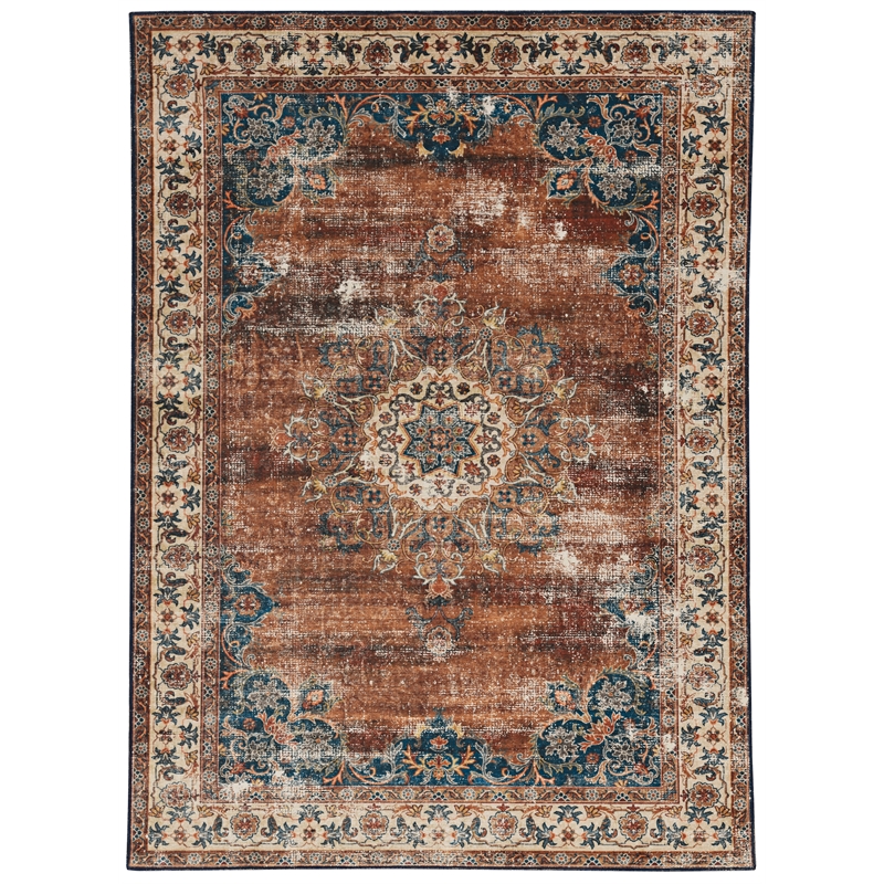 Linon Washable Foley Polyester 2'x3' Rug in Brown
