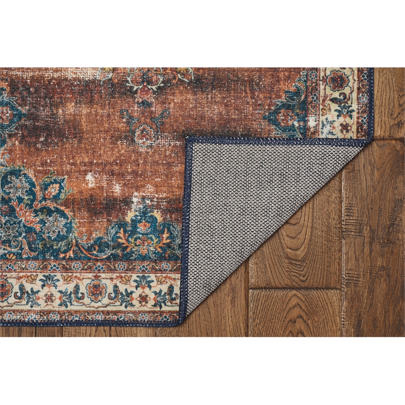 Linon Washable Foley Polyester 2'x8' Rug in Brown