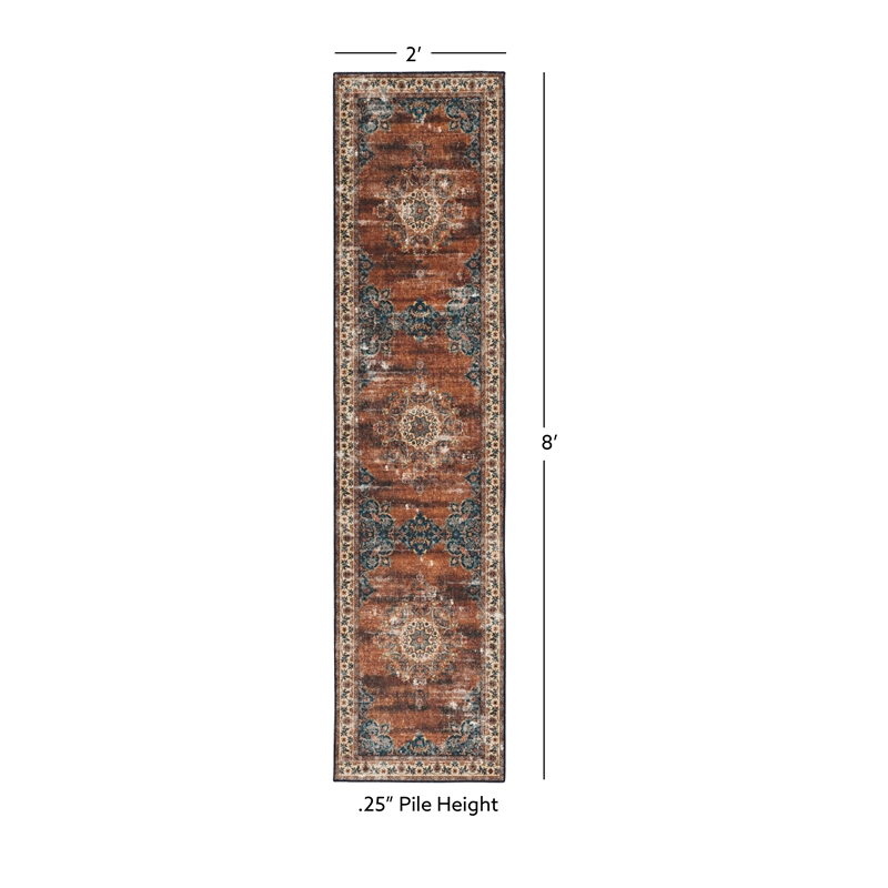 Linon Washable Foley Polyester 2'x8' Rug in Brown