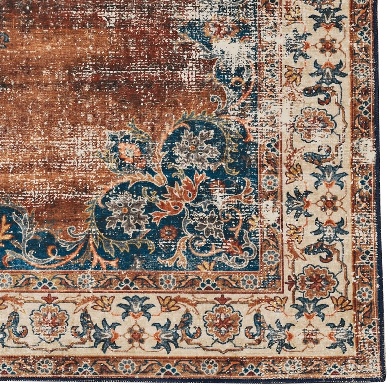 Linon Washable Foley Polyester 2'x8' Rug in Brown