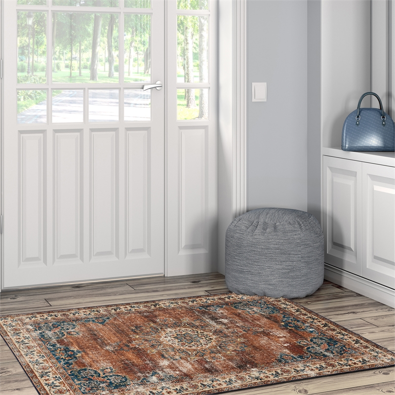 Linon Washable Foley Polyester 3'x5' Rug in Brown