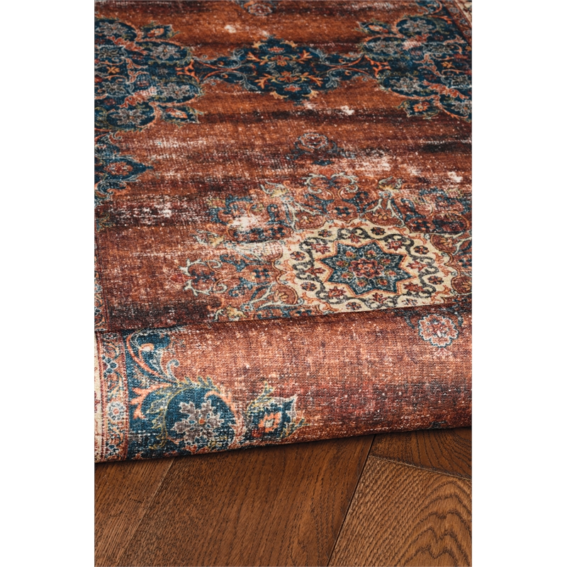 Linon Washable Foley Polyester 5'x7' Rug in Brown