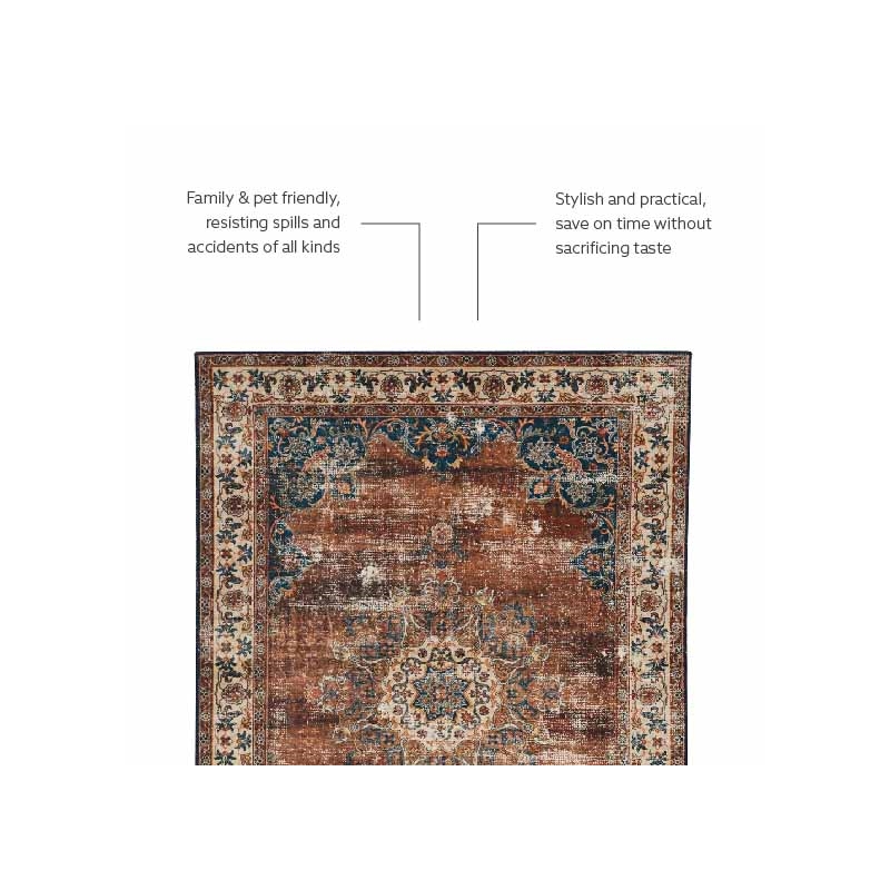 Linon Washable Foley Polyester 5'x7' Rug in Brown