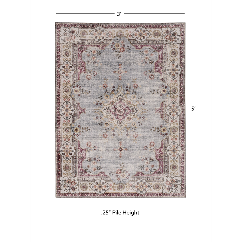 Linon Washable Leo Polyester 3'x5' Rug in Blue