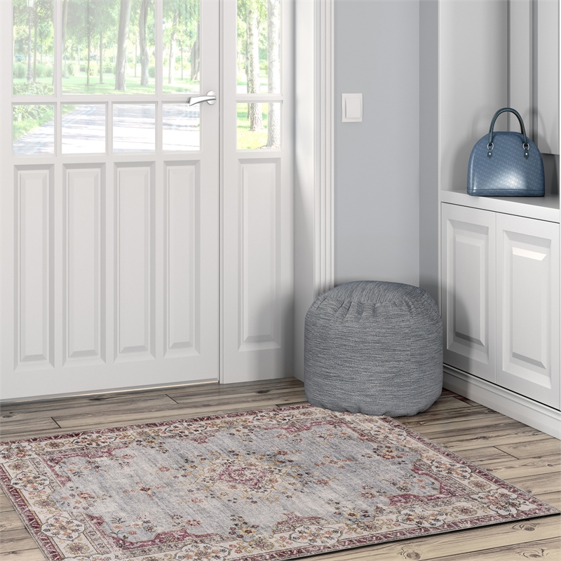 Linon Washable Leo Polyester 3'x5' Rug in Blue