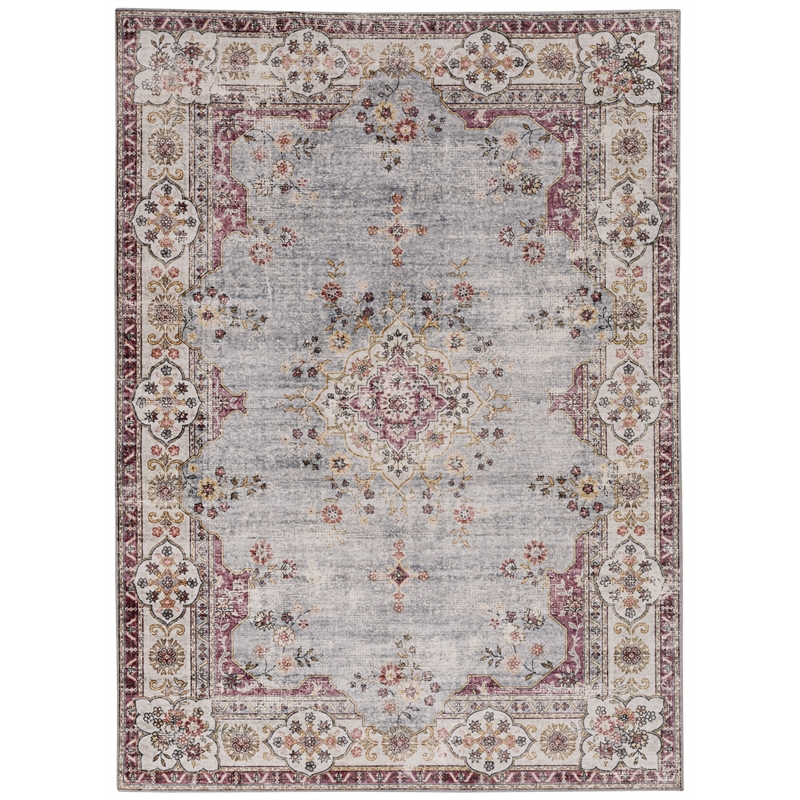 Linon Washable Leo Polyester 3'x5' Rug in Blue