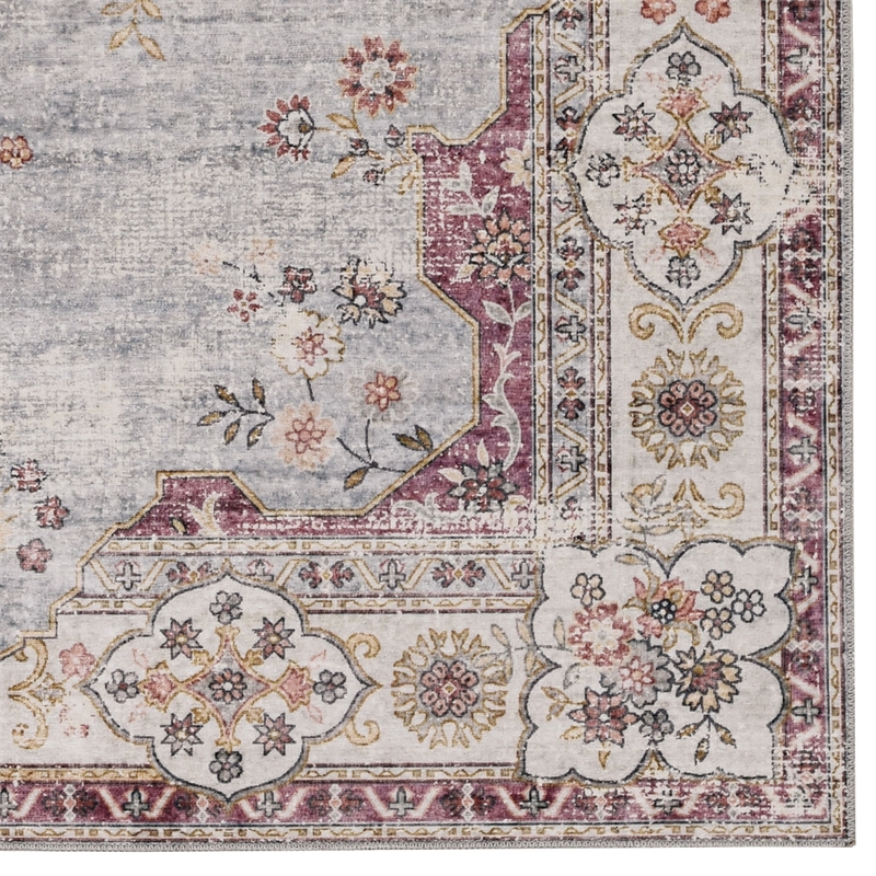 Linon Washable Leo Polyester 3'x5' Rug in Blue