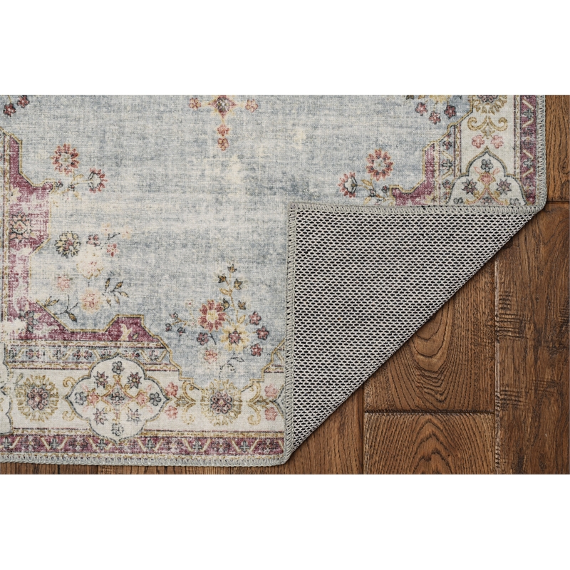 Linon Washable Leo Polyester 5'x7' Rug in Blue