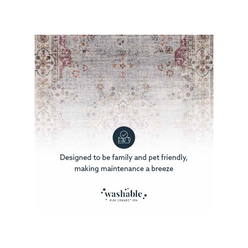 Linon Washable Leo Polyester 5'x7' Rug in Blue