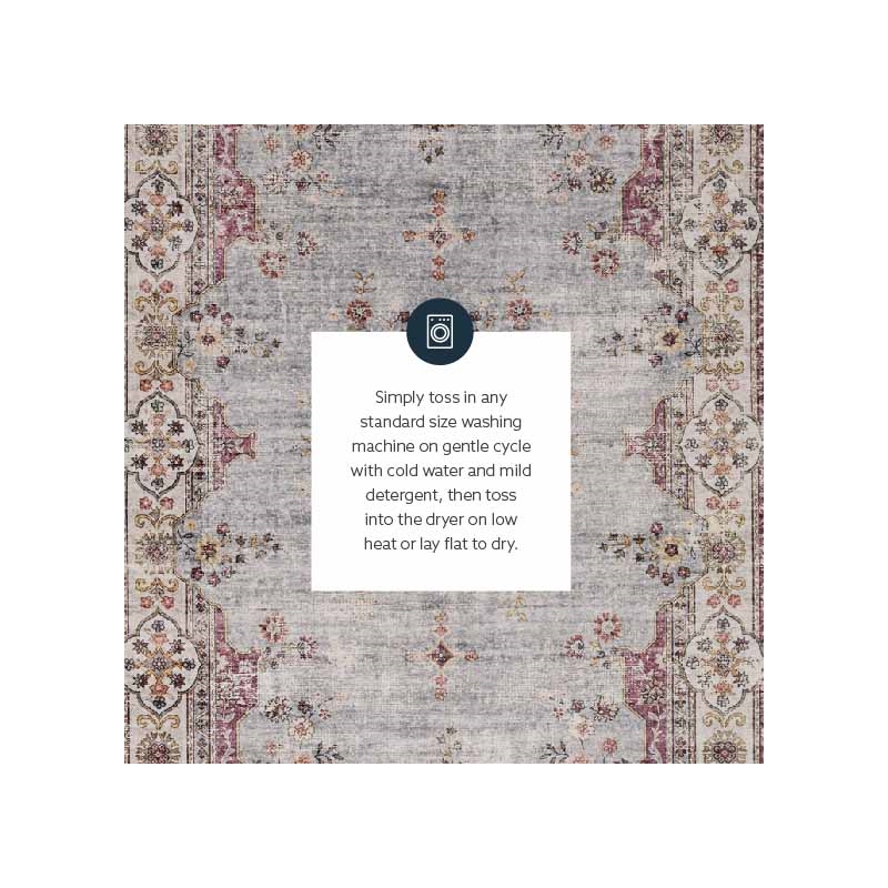 Linon Washable Leo Polyester 5'x7' Rug in Blue