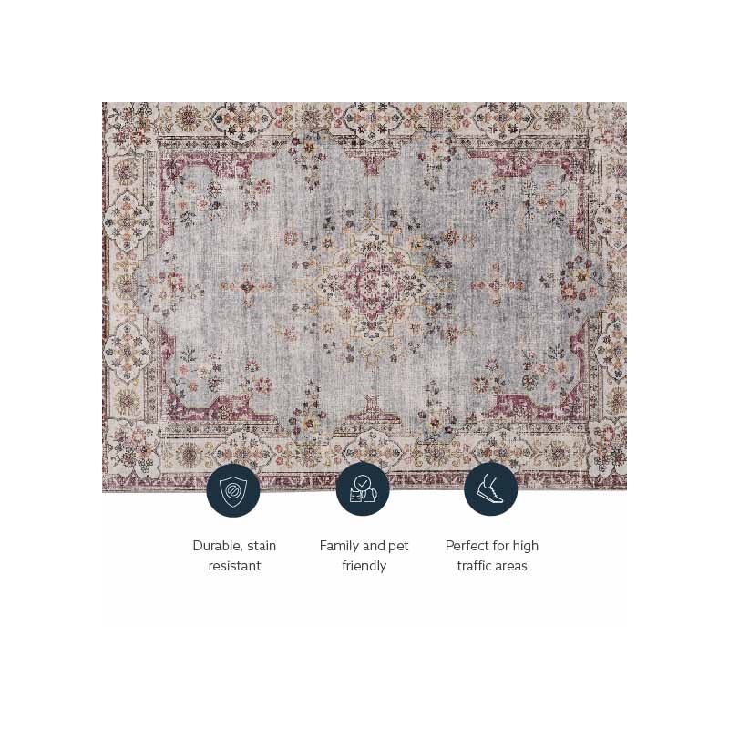 Linon Washable Leo Polyester 5'x7' Rug in Blue