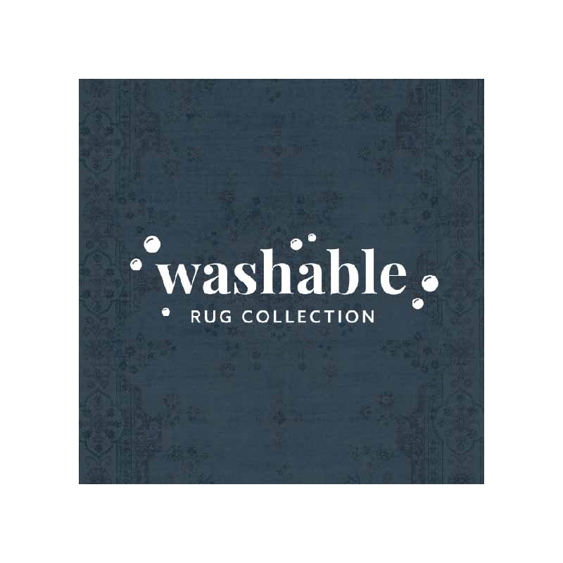 Linon Washable Leo Polyester 5'x7' Rug in Blue