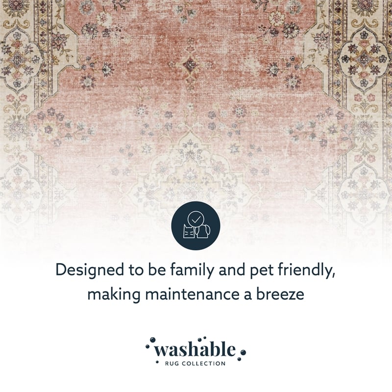 Linon Washable Blanche Polyester 2'x8' Rug in Pink