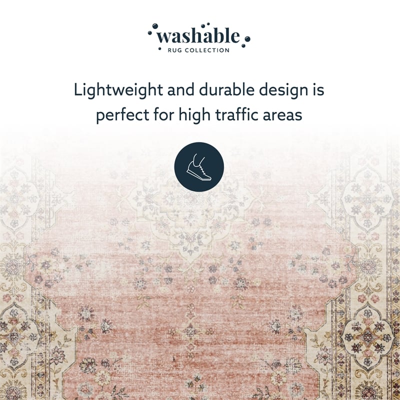 Linon Washable Blanche Polyester 2'x8' Rug in Pink
