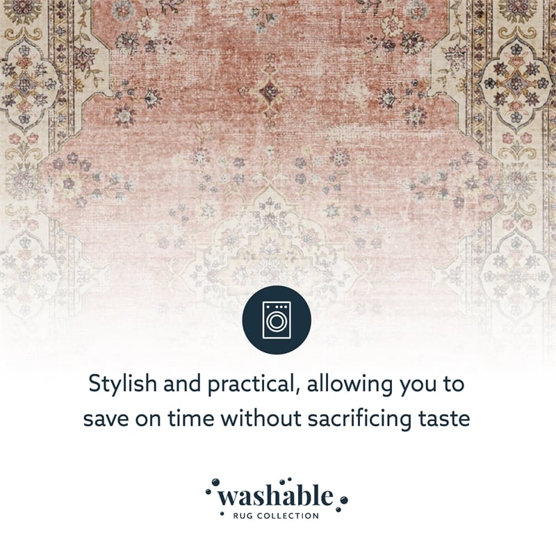 Linon Washable Blanche Polyester 2'x8' Rug in Pink