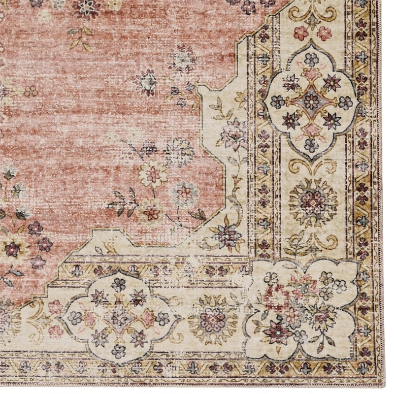 Linon Washable Blanche Polyester 2'x8' Rug in Pink