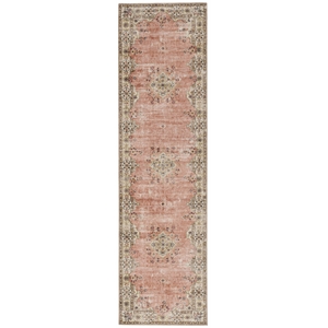 linon washable blanche polyester 2'x8' rug in pink